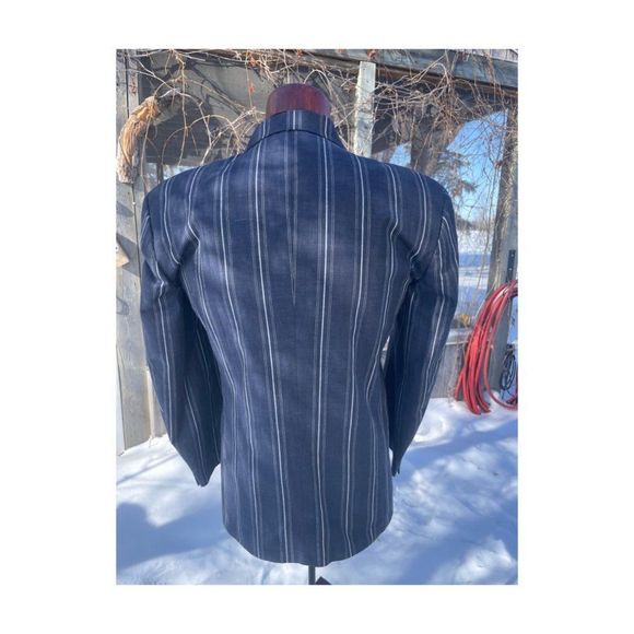 Vintage 90s Roger Laurent L'Homme Chic Chambray Denim Striped Blazer Sportcoat - Picture 6 of 11